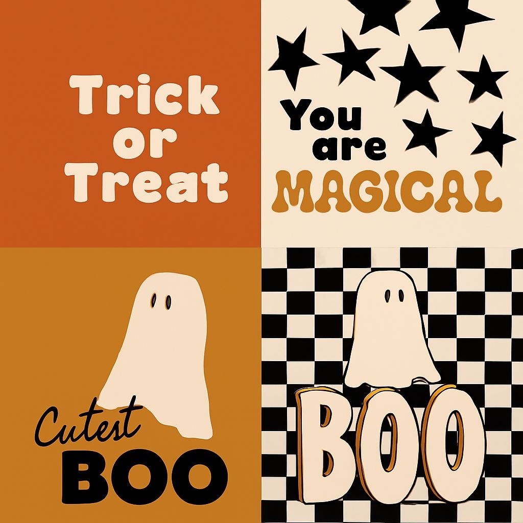 Vibrant Halloween Quadrant Graphic with Whimsical Designs Sticker