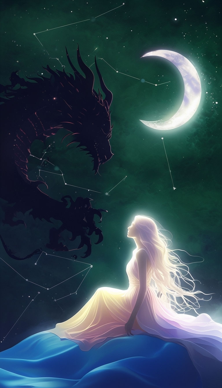 Mystical Woman Glowing Under Starry Night Sky Artwork Mobile Wallpaper