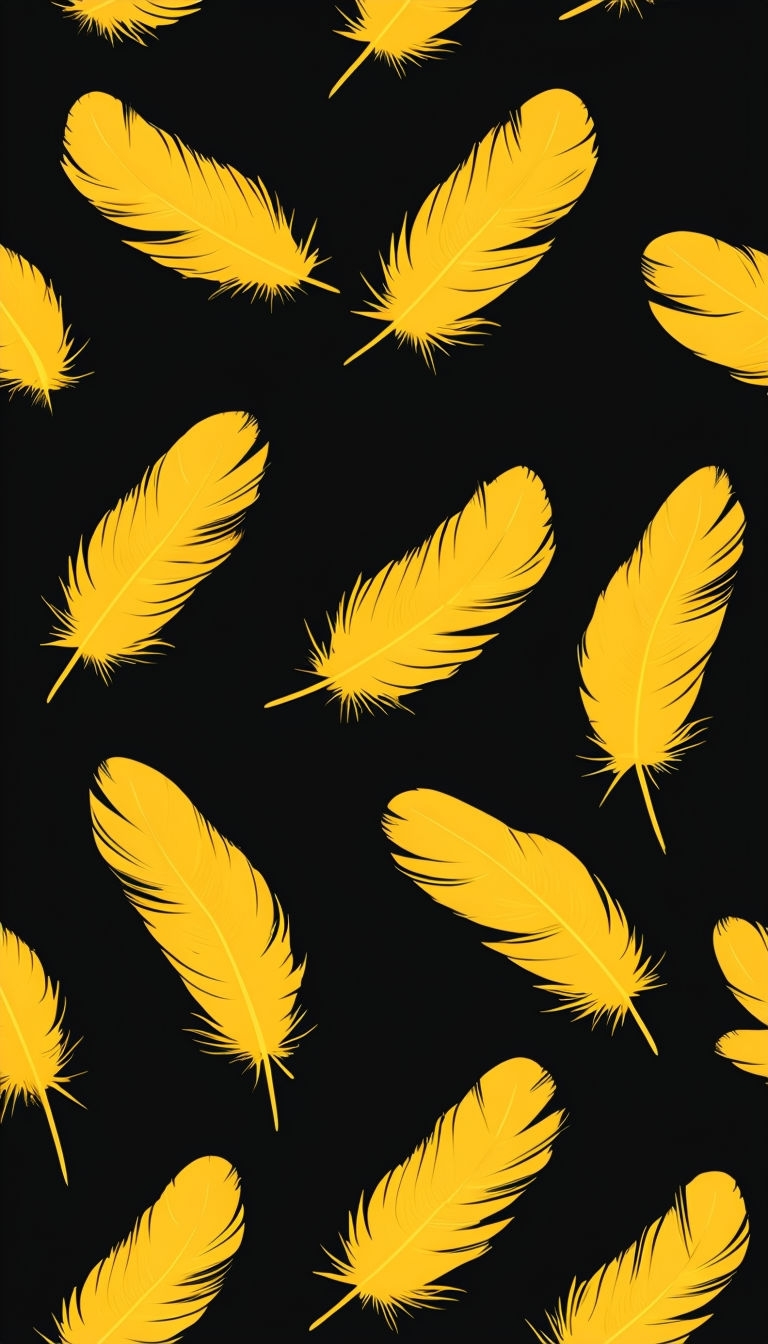 Vibrant Yellow Feather Pattern on Black Background Phone Case Cover