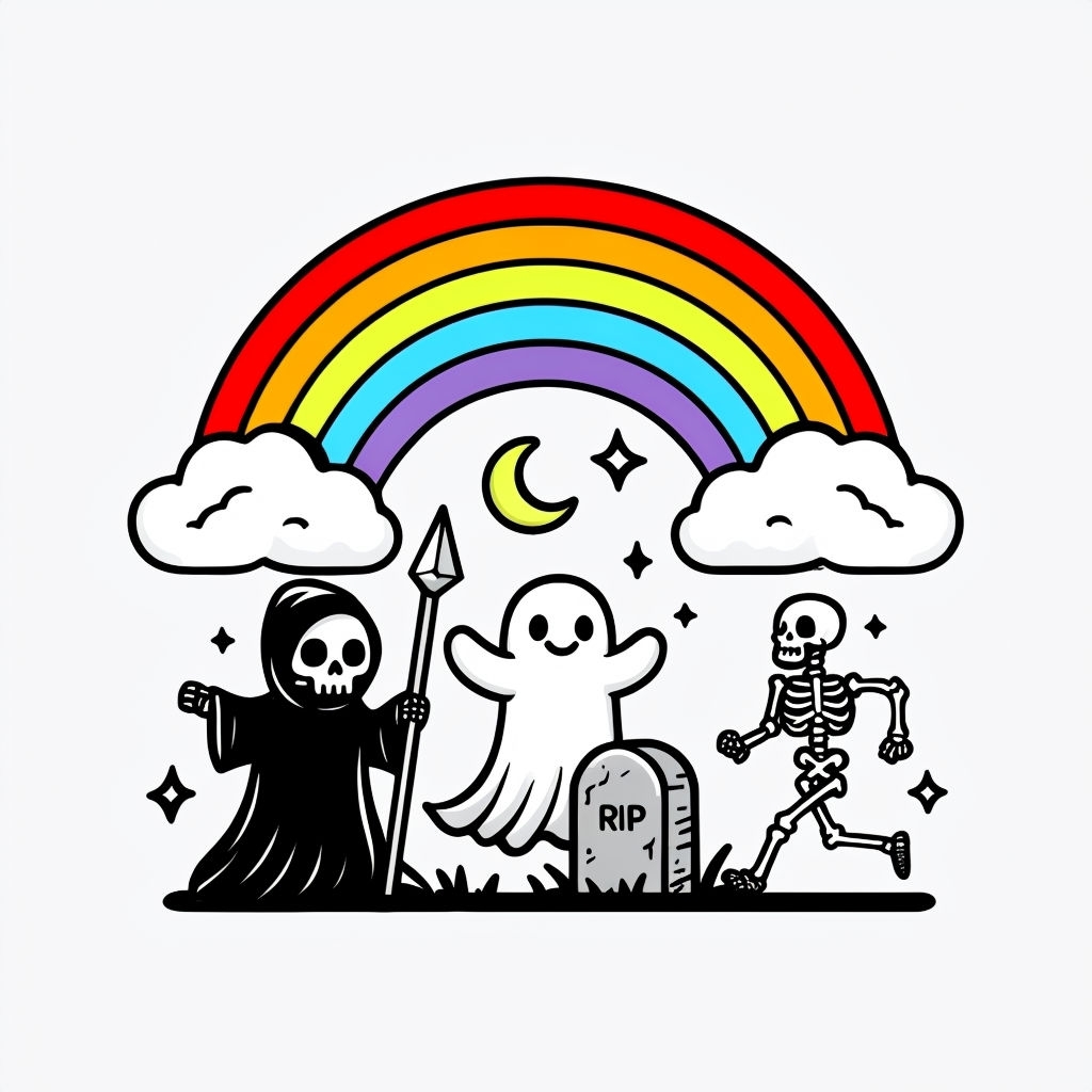 Whimsical Death Ghost Skeleton Rainbow Mug Design