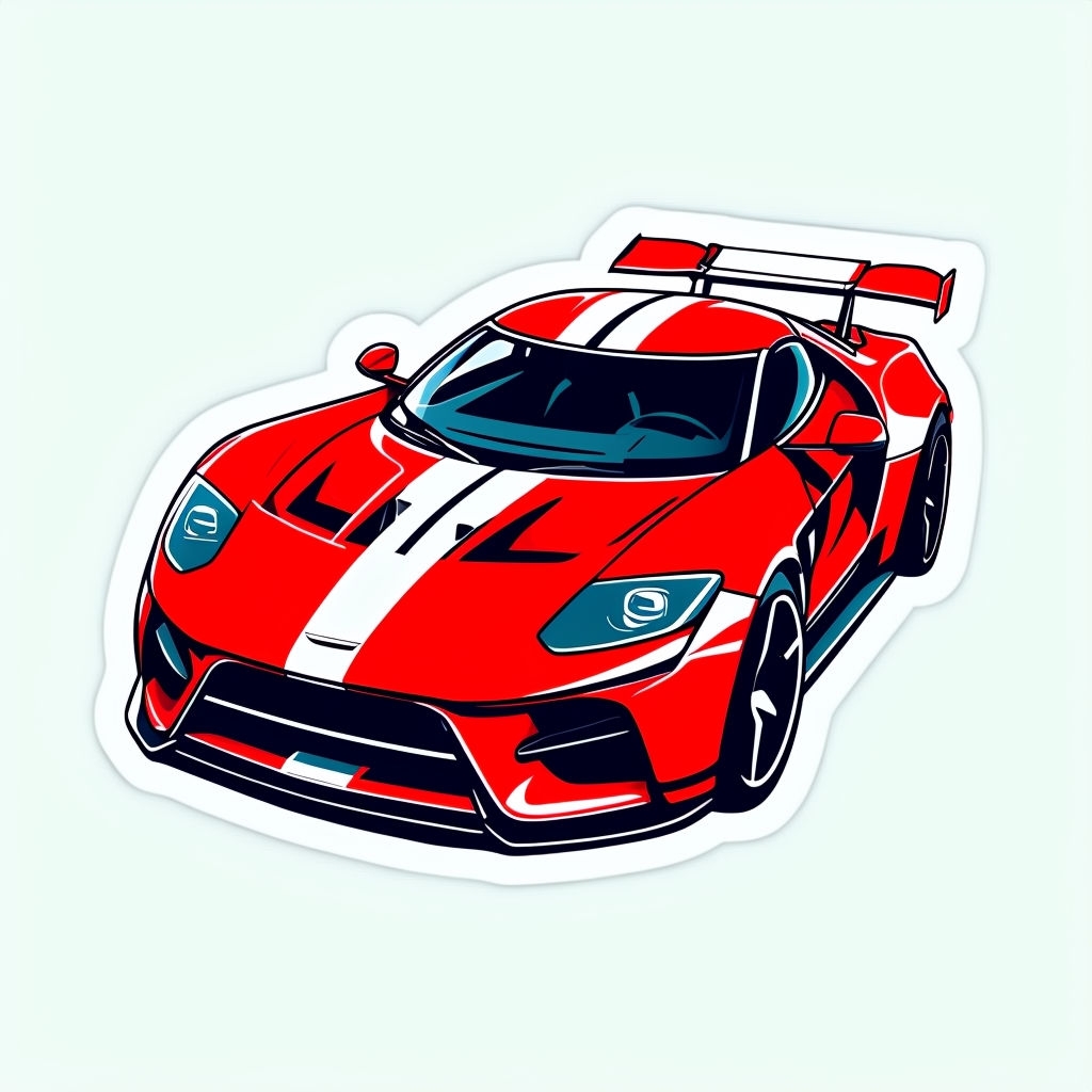 Sleek Red Sports Car Sticker Design with Dynamic Details