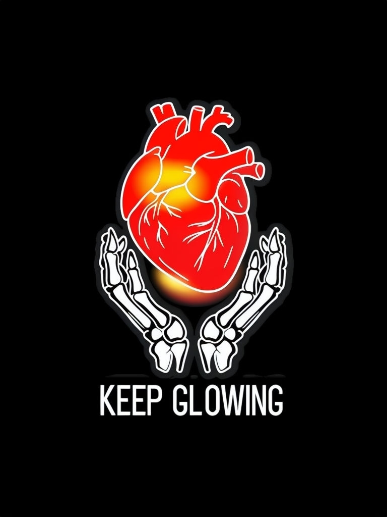 Stylized Anatomical Heart with Hands and Keep Glowing T-Shirt