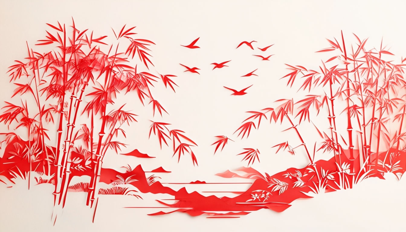 Elegant Bamboo Forest Paper Cutting Design Virtual Background