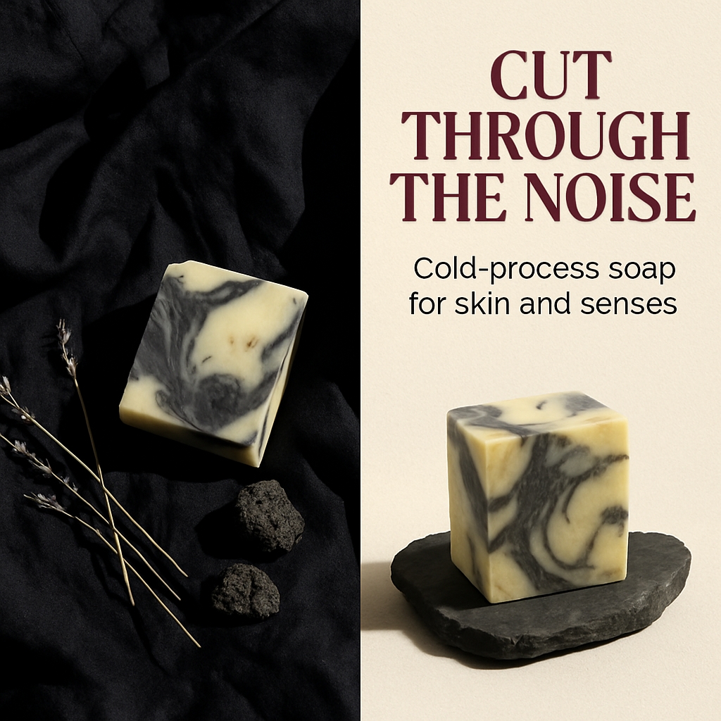 Elegant Cold-Process Soap Bar Advertisement with Lavender Accents Ads
