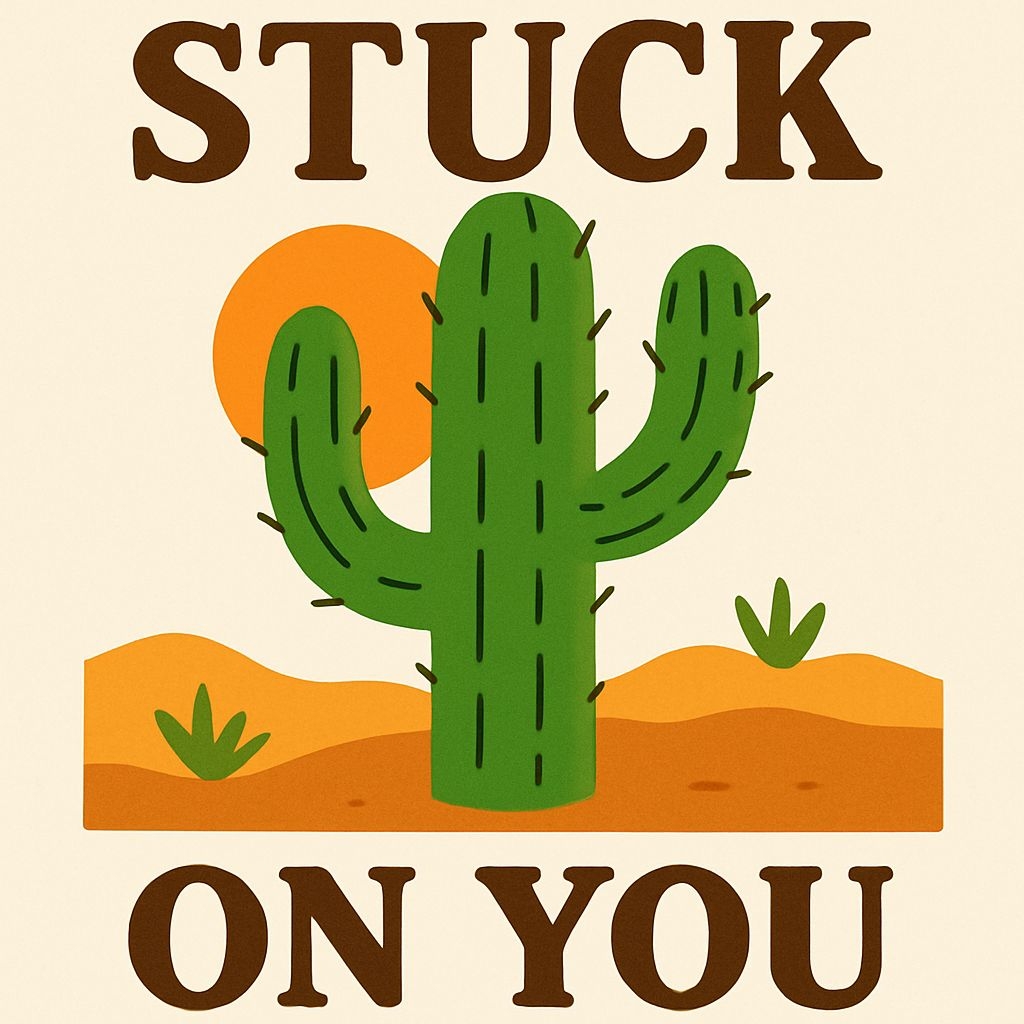 Playful Cactus Graphic Design with 'Stuck On You' T-Shirt