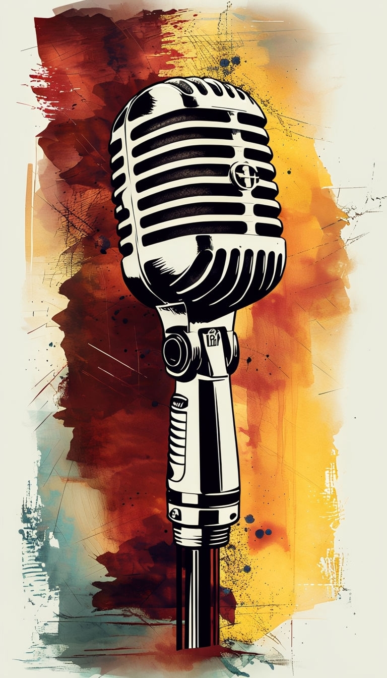 Vintage Microphone Illustration with Textured Background Mobile Wallpaper