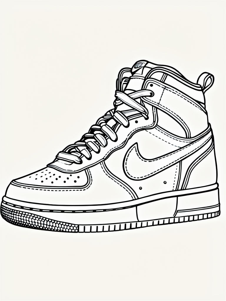 High-Top Sneaker Line Art Coloring Book Page Design
