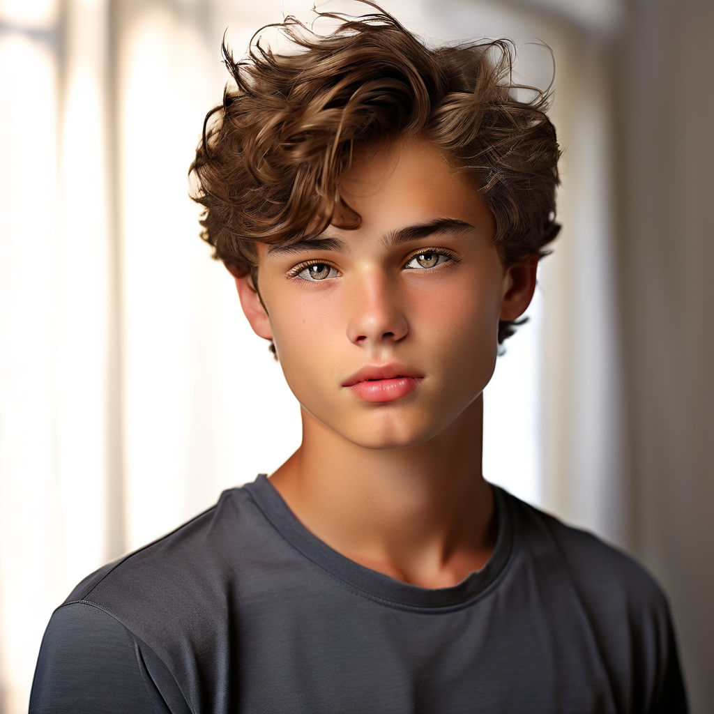 teen boy with short messy brown hair