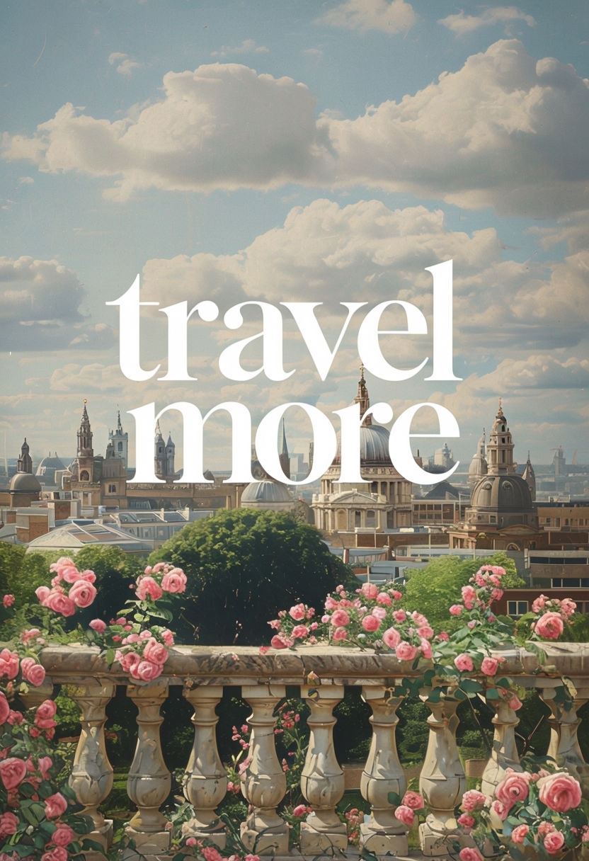 Elegant Terrace View Over European City with Travel More Poster