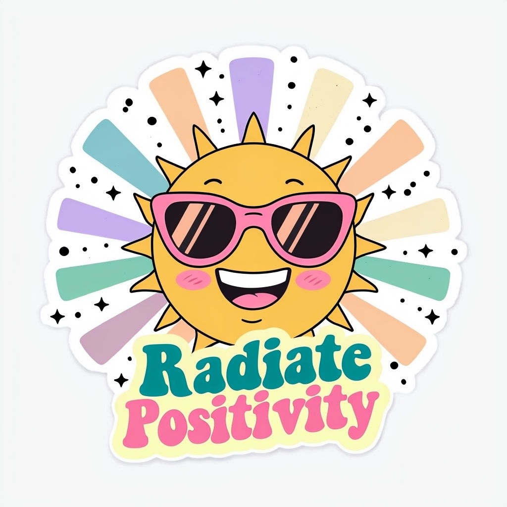 Cheerful Retro Smiling Sun Radiate Positivity Sticker