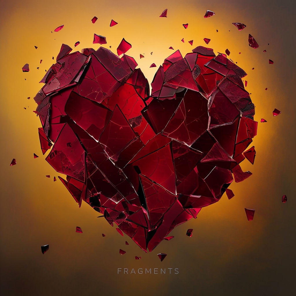 Intricate Fragments Heart Design on Golden Gradient Background Spotify Album Cover