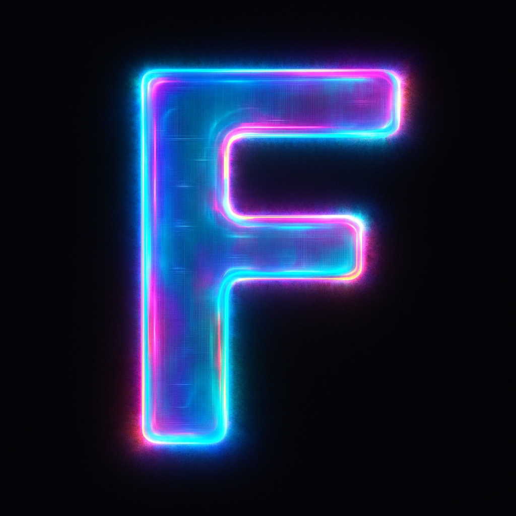 Vibrant Neon Letter F Artwork on Black Background Monogram