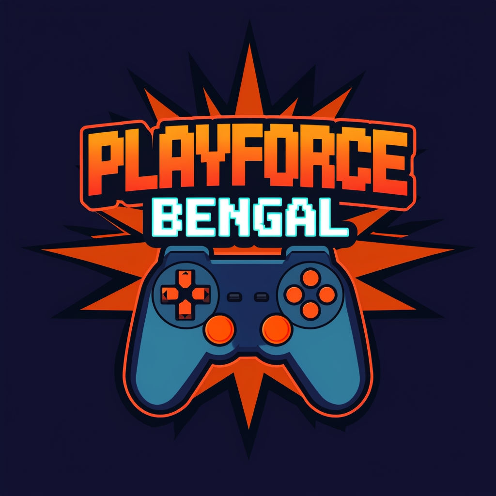 Dynamic PLAYFORCE BENGAL Logo with Gaming Joystick and Retro Vibes