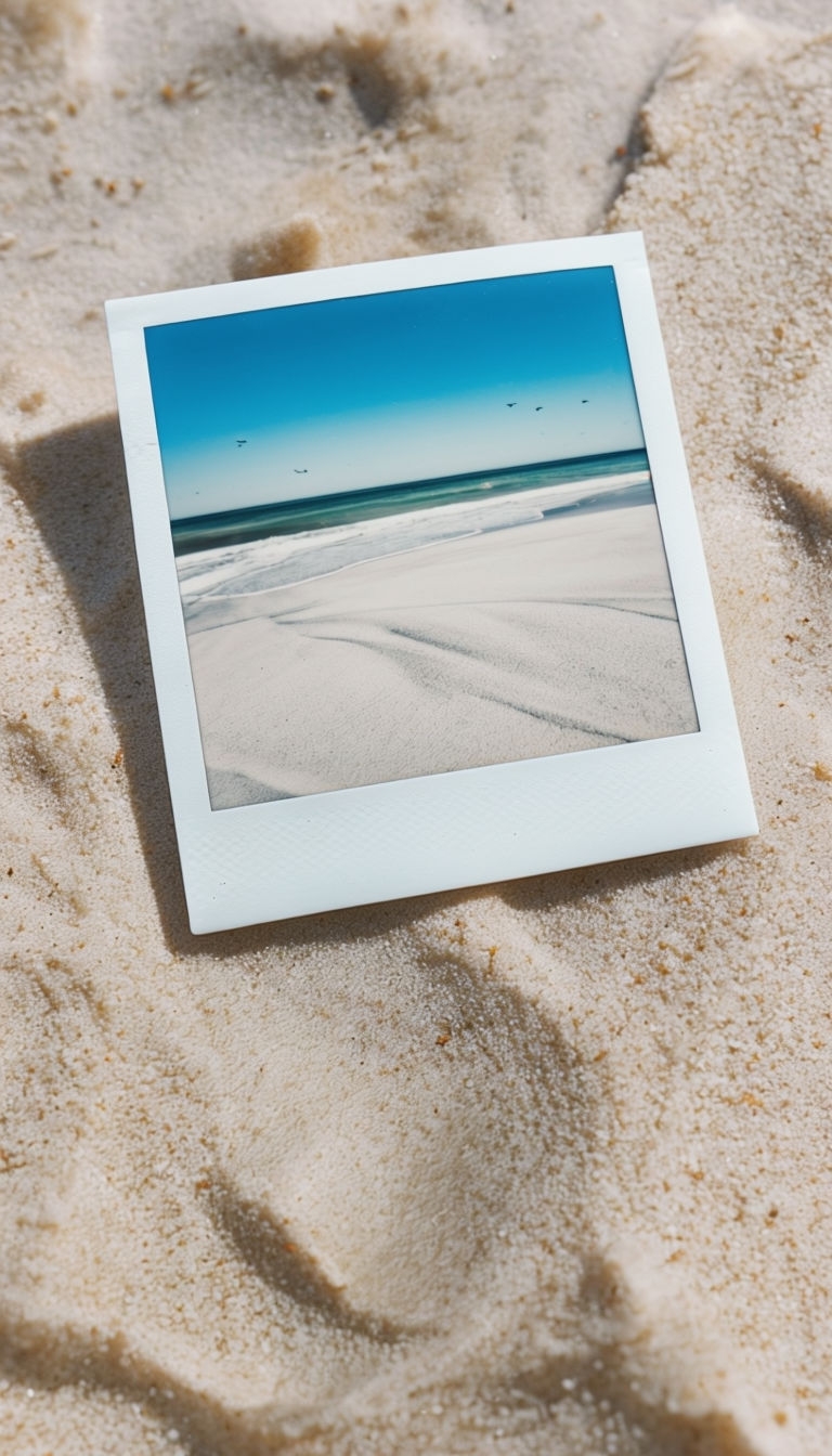 Serene Polaroid Beach Scene Close Up Photography Art