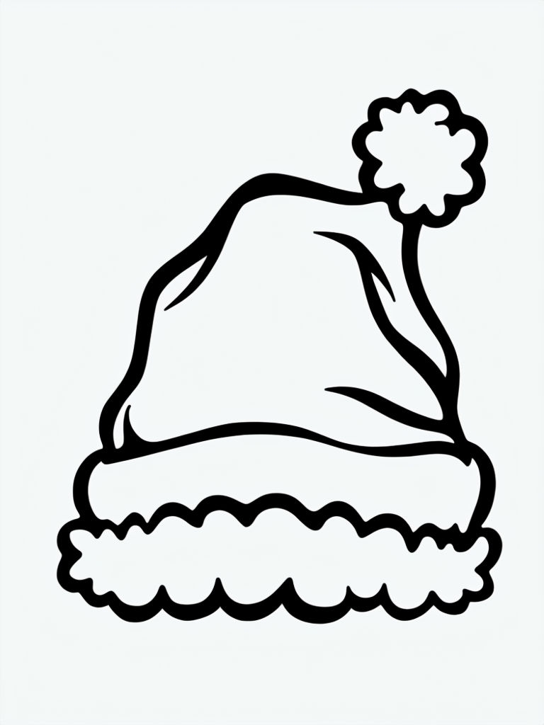 Minimalist Black Line Drawing of Santa Hat Coloring Book Page