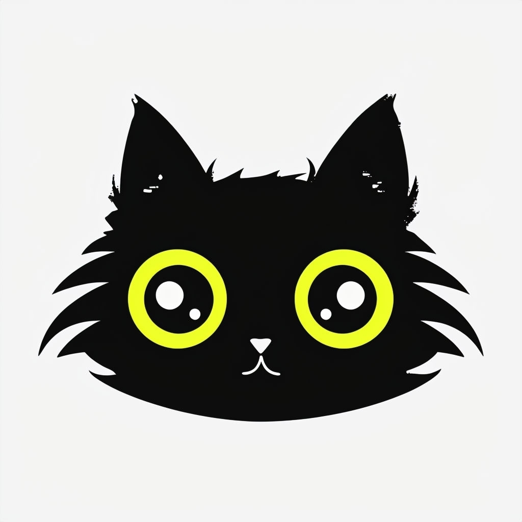 Minimalist Black Cat Face with Neon Yellow Eyes Sticker