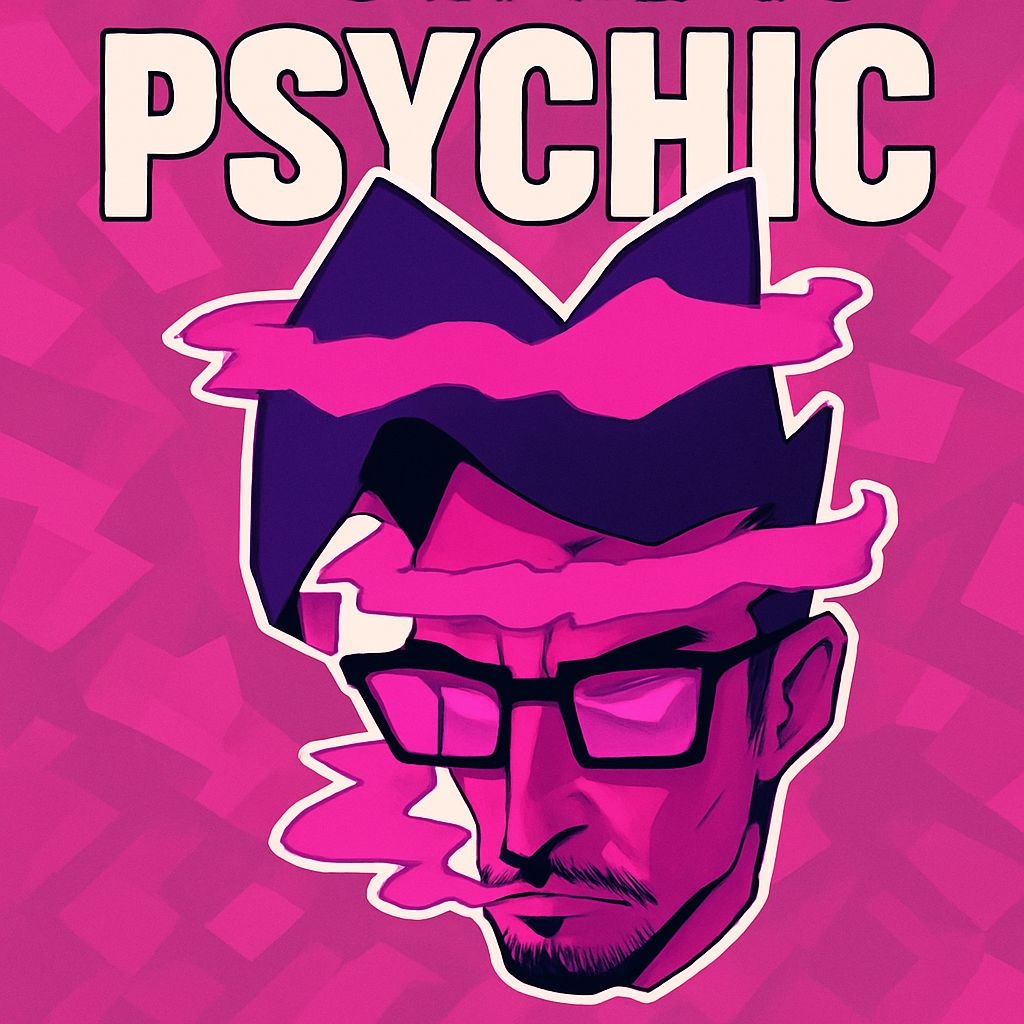 Vibrant Magenta Psychic Man Portrait with Geometric Background Spotify Album Cover