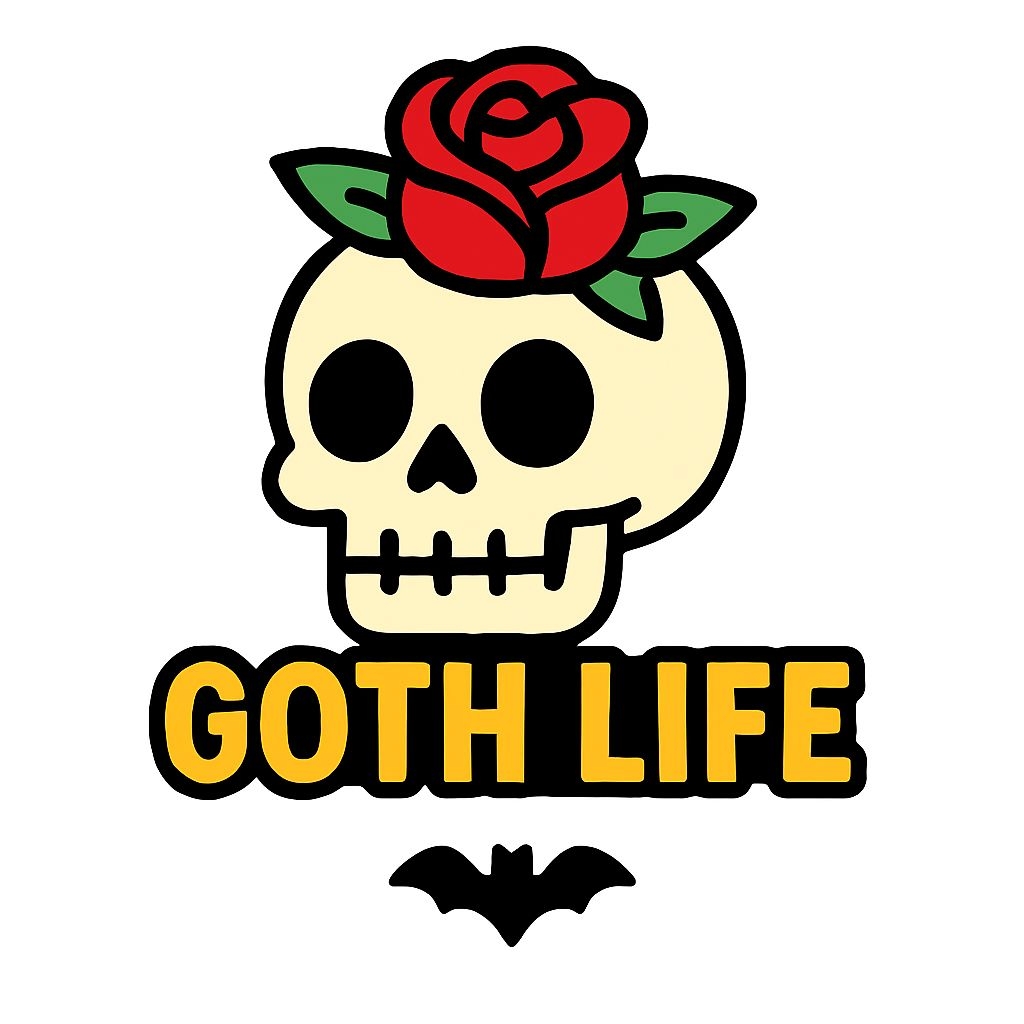 Stylized Skull and Rose with "Goth Life" Phrase Sticker