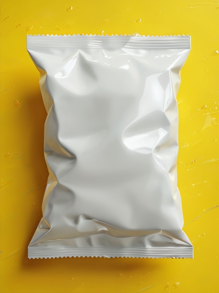 Hyper-Realistic White Snack Bag on Vibrant Yellow Background Mockup