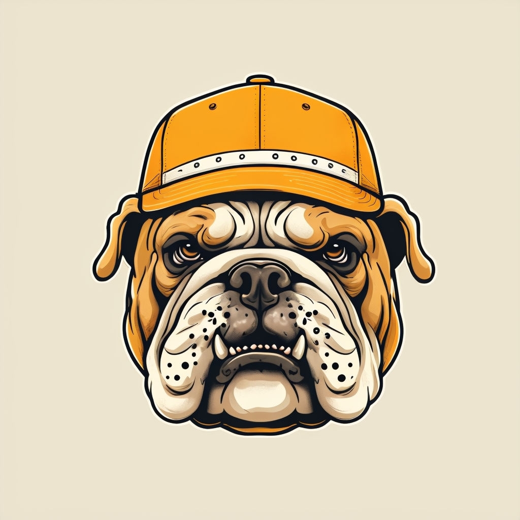 Determined Bulldog Face with Baseball Cap Illustration T-Shirt