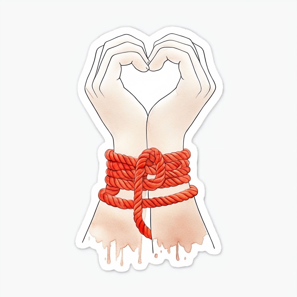 Minimalist Hands Forming Heart with Red Rope Watercolor Sticker