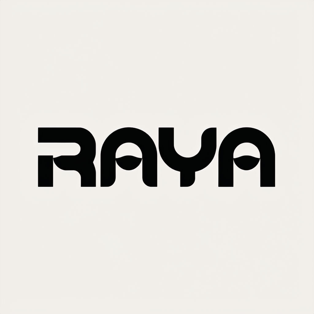 Minimalist Modern Black 'RAYA' Logo on Beige Background Logo