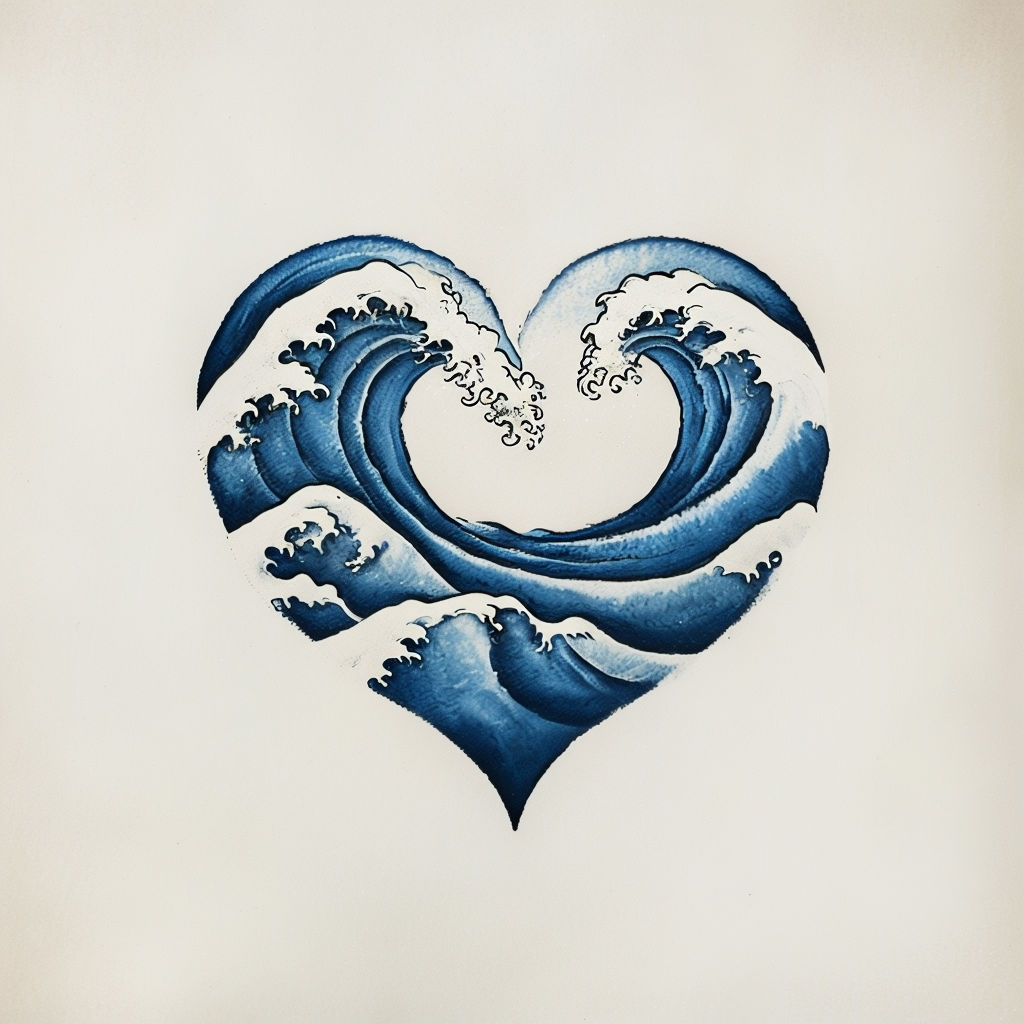 Minimalist Heart-Shaped Ocean Waves Illustration Art