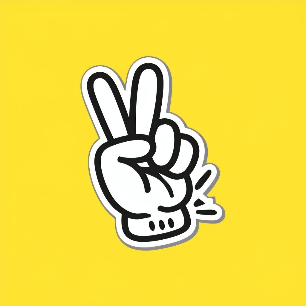 Playful Cartoon Hand Peace Sign Logo on Bright Yellow Background