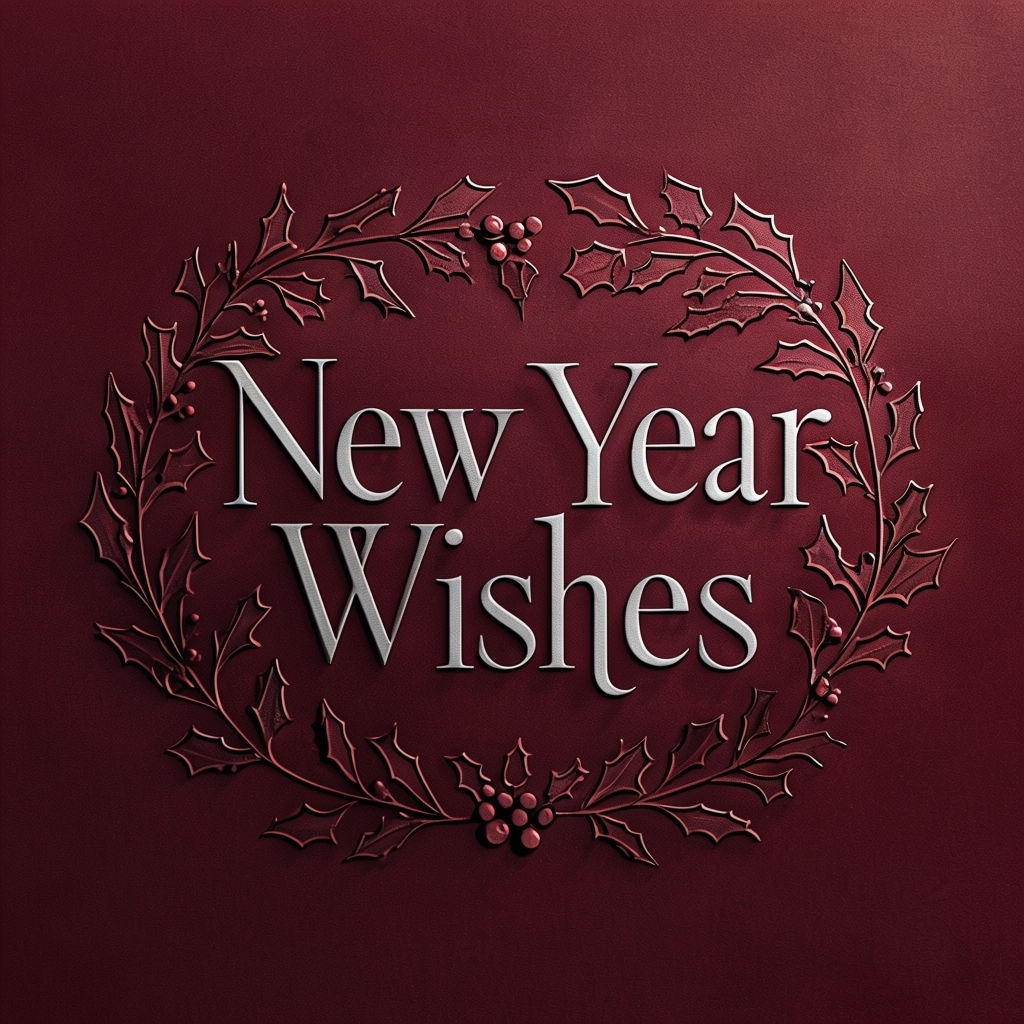 Elegant New Year Wishes Logo with Holly Wreath Design