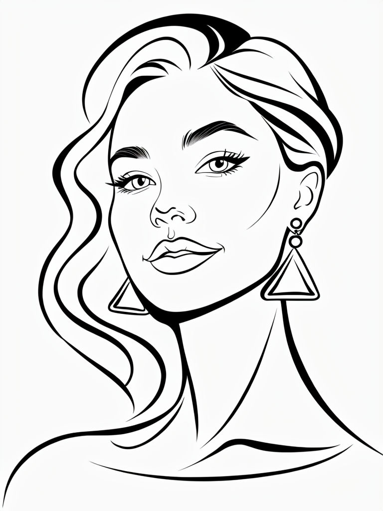 Elegant Minimalist Black and White Woman's Face Line Drawing Art