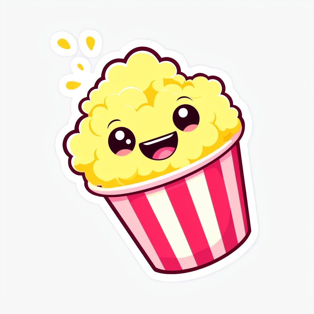 Cheerful Cartoon Smiling Popcorn Character Illustration Sticker