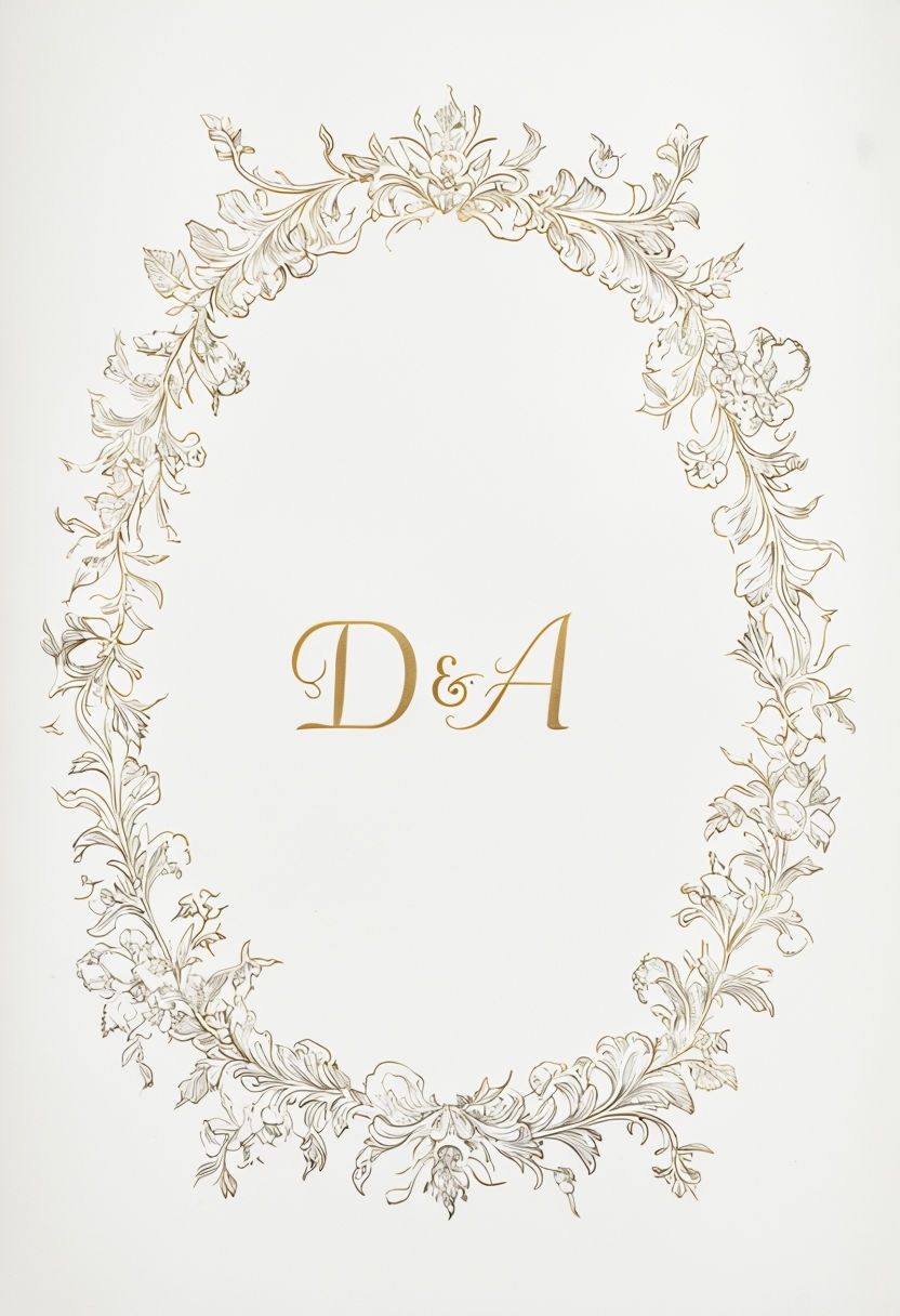 Elegant D & A Monogram within Intricate Floral Wreath Design Monogram