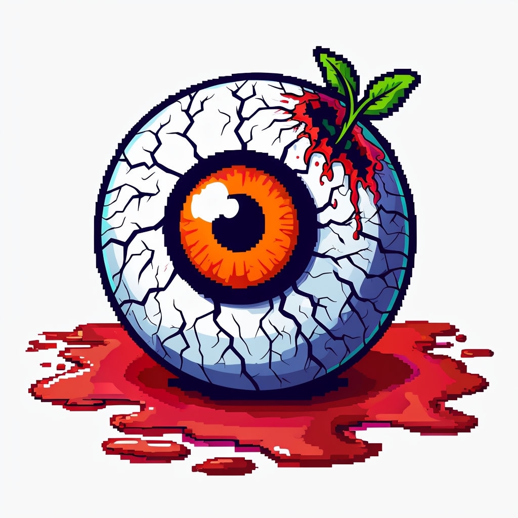 Surreal Cartoon Eyeball with Plant Growth Illustration Sticker
