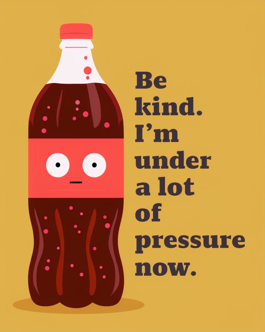 Playful Cartoon Soda Bottle with Humorous Quote T-Shirt