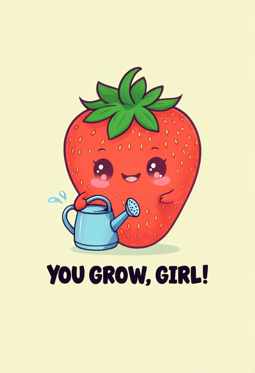 Cheerful Strawberry Character with Gardening Theme Sticker