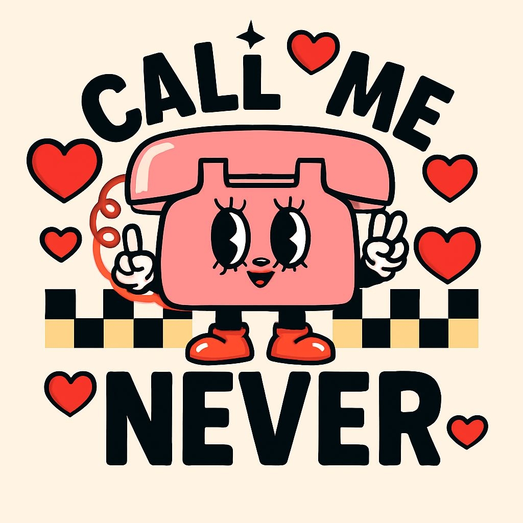 Playful Cartoon Pink Telephone Character with Call Me Design T-shirt