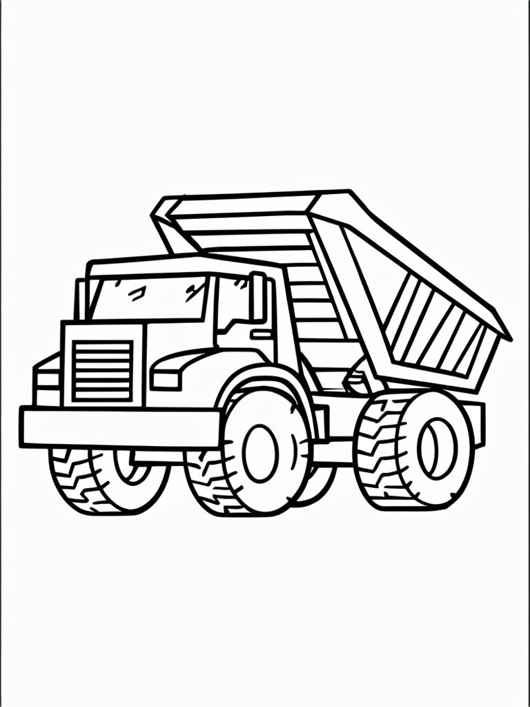 Simple Cartoon Dump Truck Line Drawing for Kids Coloring Book Pages