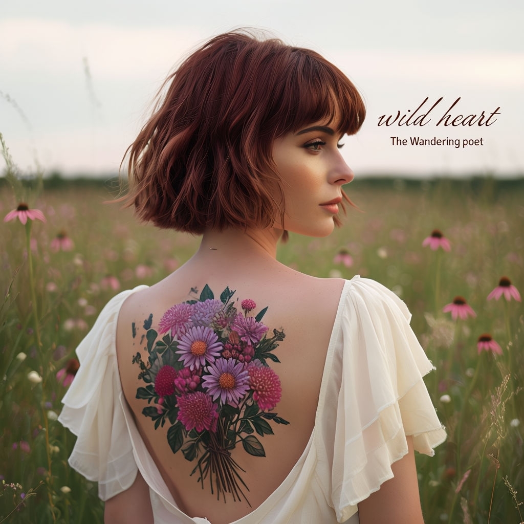 Serene Woman in Meadow with Botanical Tattoo Album Cover