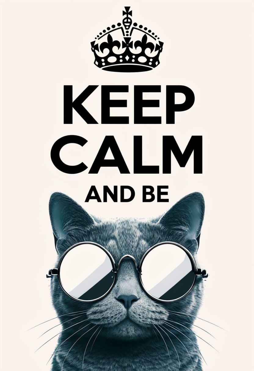 Cool Gray Cat with Glasses and Keep Calm Text Poster