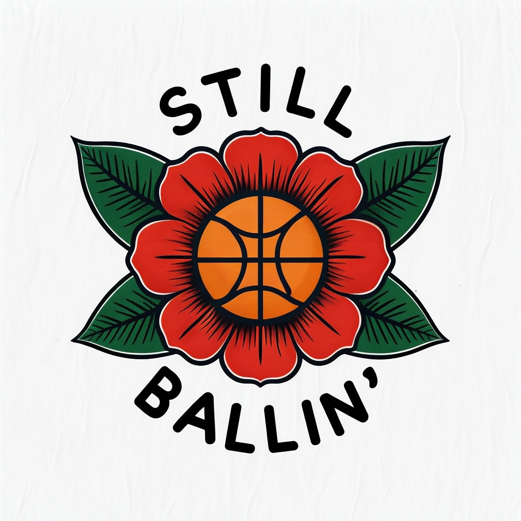 Vintage Tattoo Style Basketball Flower Art T-Shirt