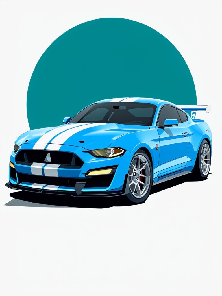 Bold Blue Mustang GT500 Digital Illustration T-Shirt