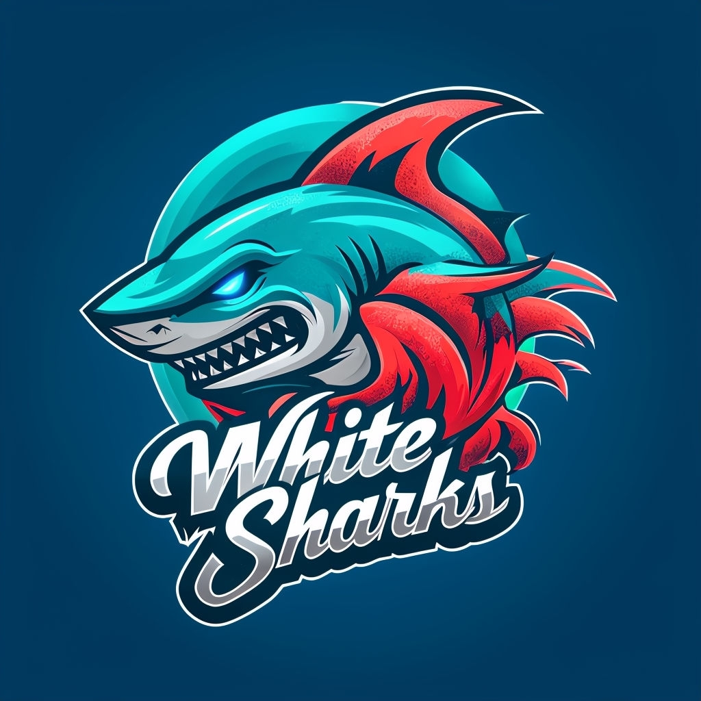 Fierce Shark Mascot Head in Teal and Coral Logo