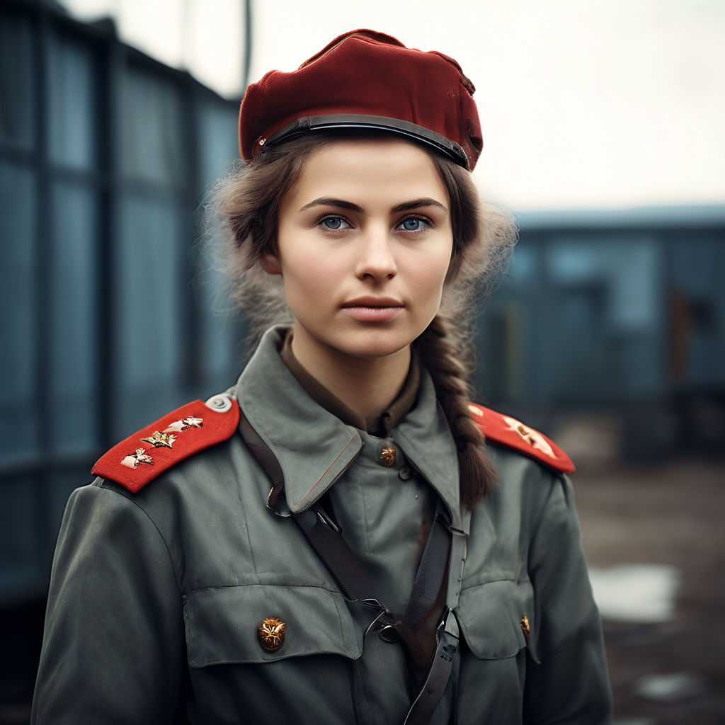 A head to belly nude portrait of a Red Army woman from head to toes