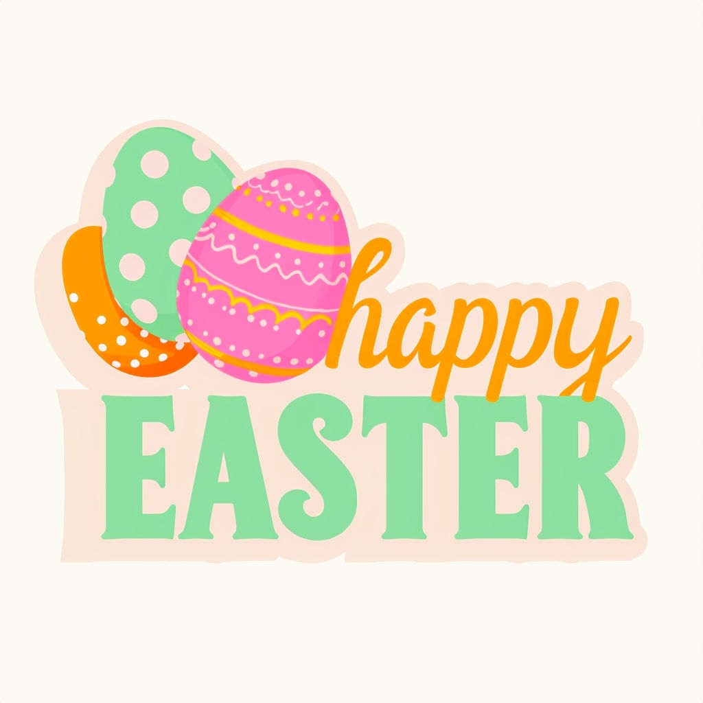 Cheerful Happy Easter Text with Colorful Egg Design Sticker