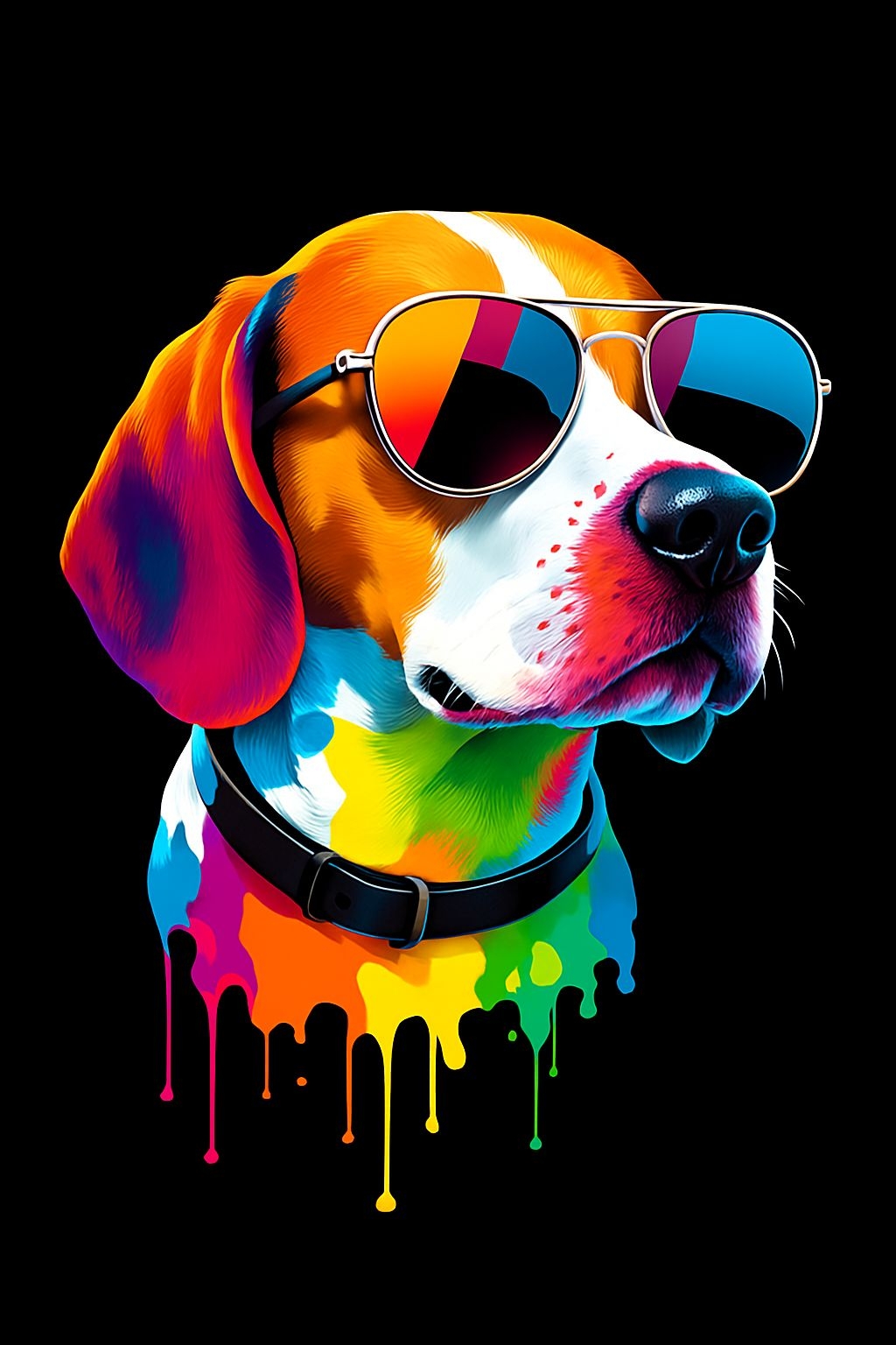 Vibrant Beagle Head Illustration with Aviator Sunglasses T-shirt