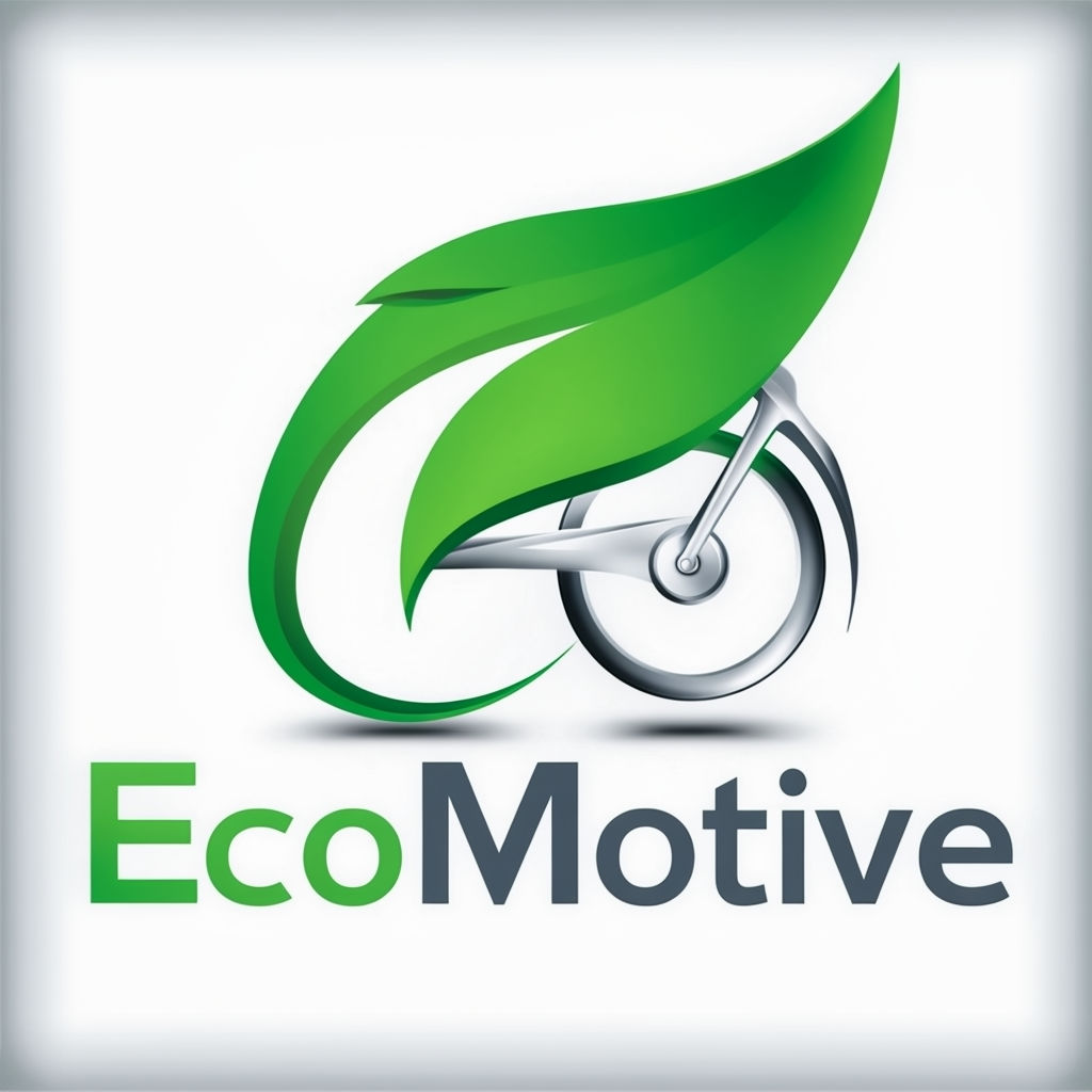 Modern EcoMotive Logo with Leaf and Bicycle Wheel Fusion