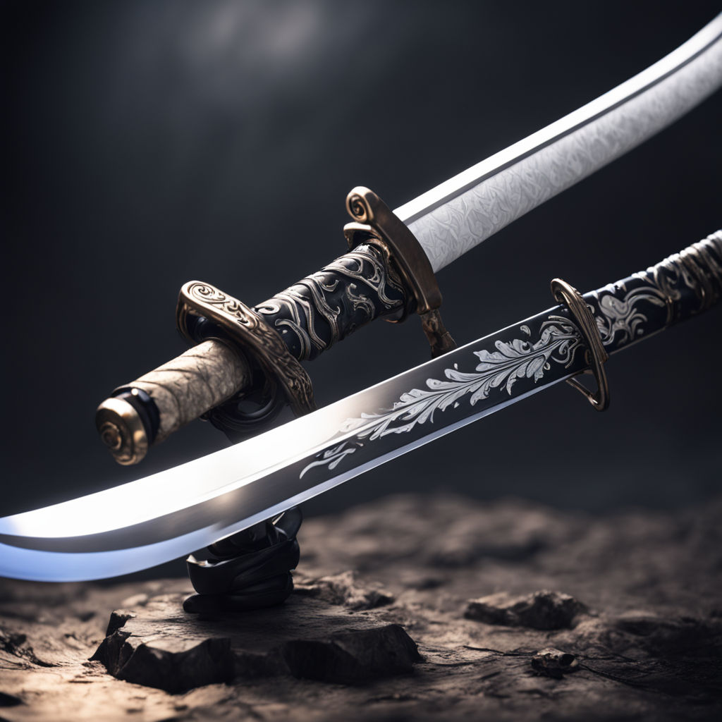 White legendary katana with a big aura and a black blade by Rafael ...