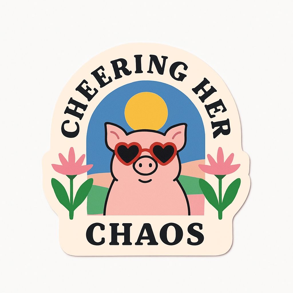 Cheerful Pink Pig with Heart Sunglasses Whimsical Sticker