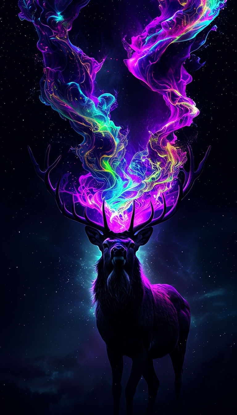 Psychedelic Stag Cosmic Energy Mobile Wallpaper Design