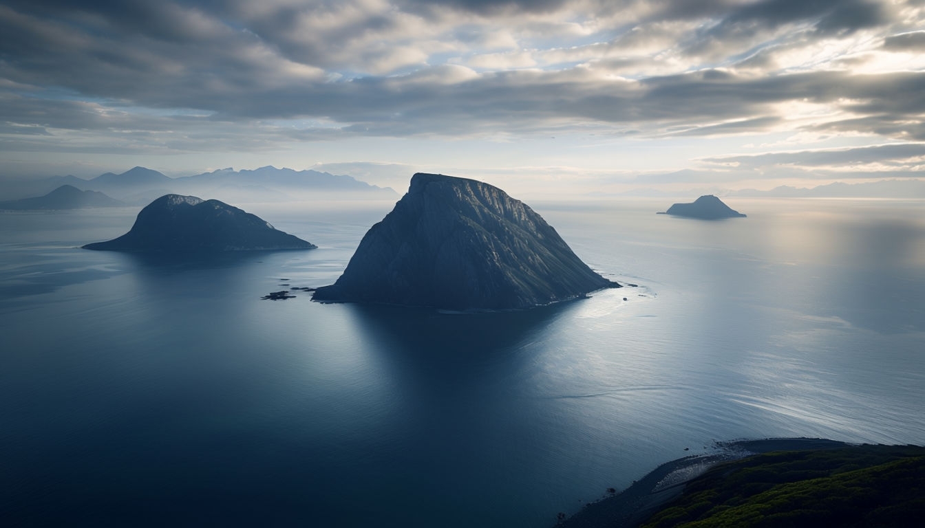 Serene Coastal Landscape with Islands and Tranquil Waters Virtual Background